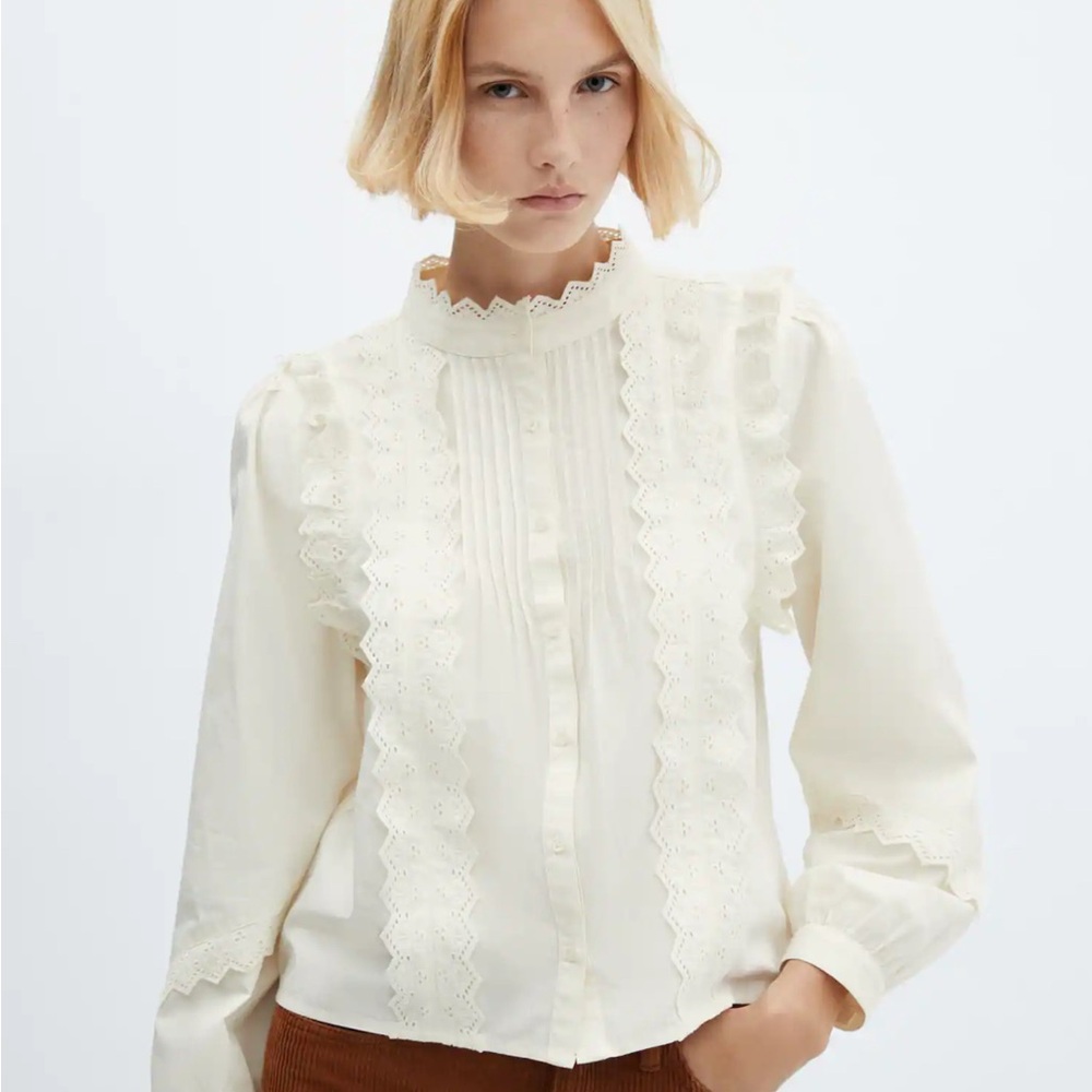 MANGO COTTON BLOUSE WITH RUFFLE DETAIL - Picture 2 of 8